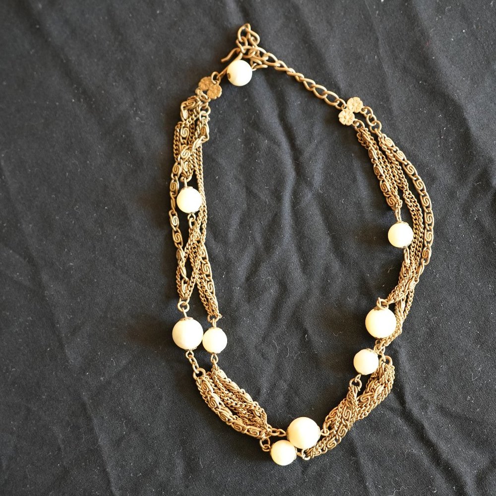 Vintage gold pearl multistrand necklace